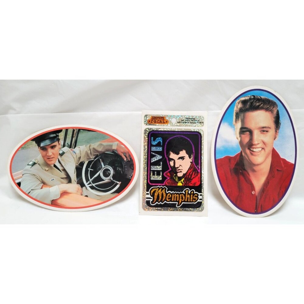 Lot of 3 Vintage Elvis Presley Oval Rectangular Stickers Decals NOS